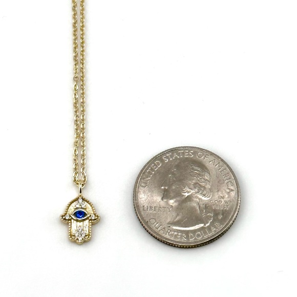 18K Gold Plated over 925 Sterling Silver Hamsa Pendant Necklace - Picture 3 of 9